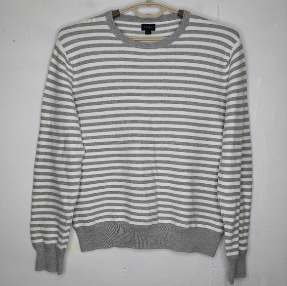 J. Crew Other - JCrew Sweater Long Sleeve Crew Neck Stripe Cotton Gray White Large Mens